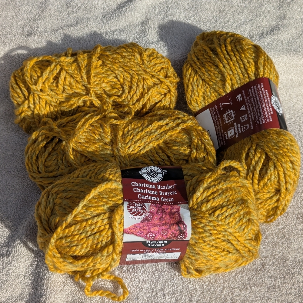 Charisma Heather Yarn By Loops And Threads in Mustard Yellow Gold, 4 Skiens